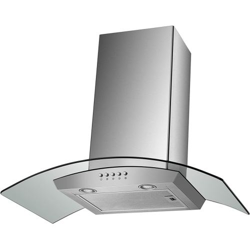 Agua Canada - Hamelin - 30" Range Hood Round W/ Glass Stainless Steel Wall Mount, 500 CFM W/ Leds lights