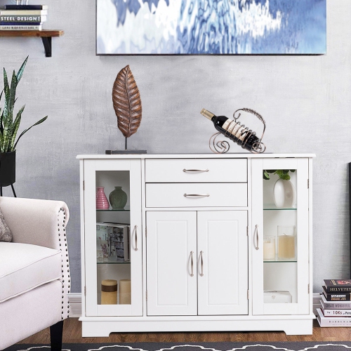 Costway Buffet Storage Cabinet Console Cupboard W/Glass Door Drawers Kitchen Dining Room
