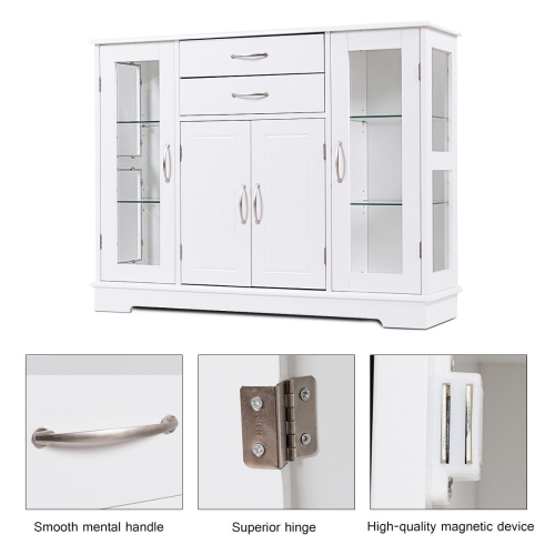 Costway Buffet Storage Cabinet Console Cupboard W/Glass Door Drawers Kitchen Dining Room