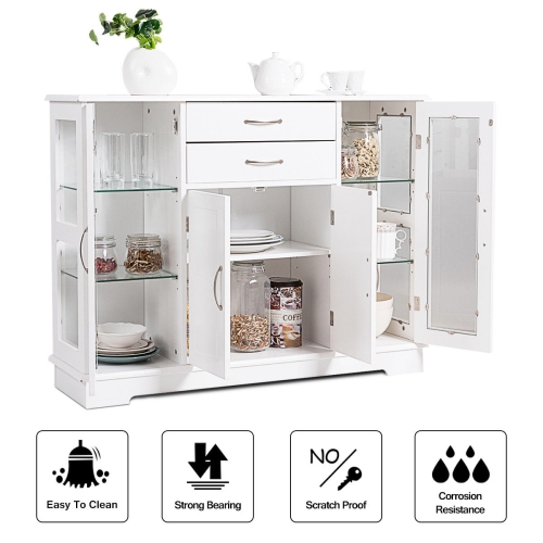 Costway Buffet Storage Cabinet Console Cupboard W/Glass Door Drawers Kitchen Dining Room