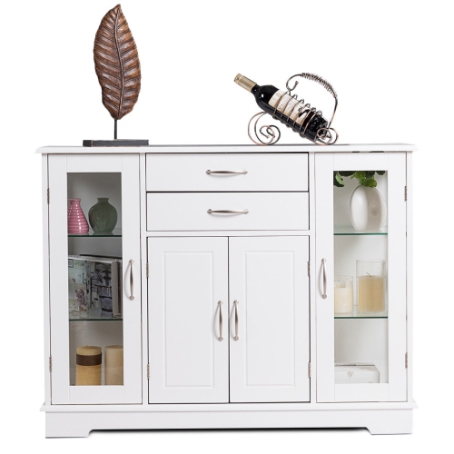 Costway Buffet Storage Cabinet Console Cupboard W/Glass Door Drawers Kitchen Dining Room