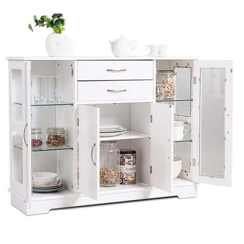 Costway Buffet Storage Cabinet Console Cupboard W/Glass Door Drawers Kitchen Dining Room