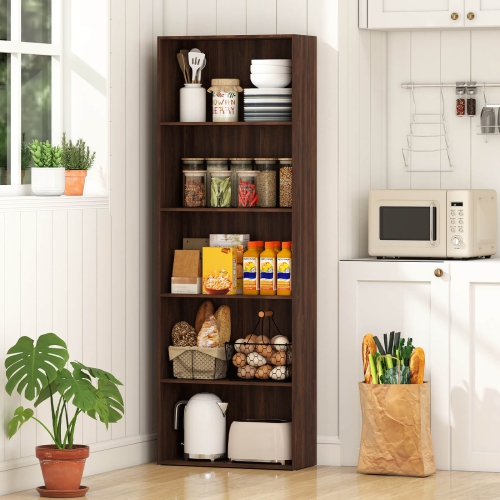 Costway 5-Shelf Storage Bookcase Stand Modern Multi-Functional Display Cabinet Walnut