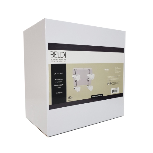 Beldi – Canopy à pavillon carré DEL Tasman 26101-C4, fini chromé, 4 x 5 w, 1220 lumens