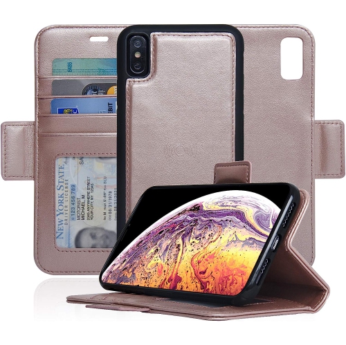 NAVOR  Detachable Magnetic Wallet Case Compatible for Iphone Xs Max 6.5" [Vajio Series] - Rose In Gold