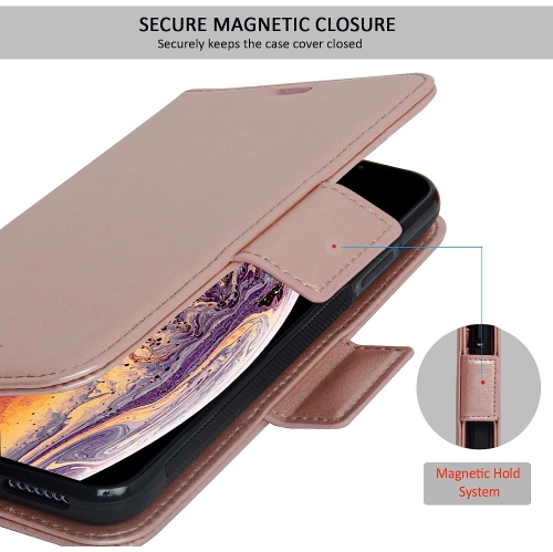 Navor Detachable Magnetic Wallet Case Compatible for iPhone Xs Max 6.5'' [Vajio Series] - Rose Gold