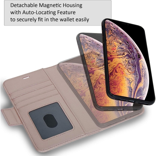 Navor Detachable Magnetic Wallet Case Compatible for iPhone Xs Max 6.5'' [Vajio Series] - Rose Gold