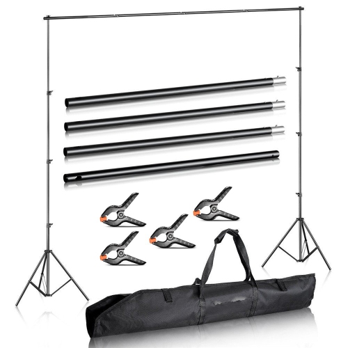 Duramex Photography 10' Wide x 7' FT High Background Stand with Bag for Backdrop with Two Stands, Metal Crossbars