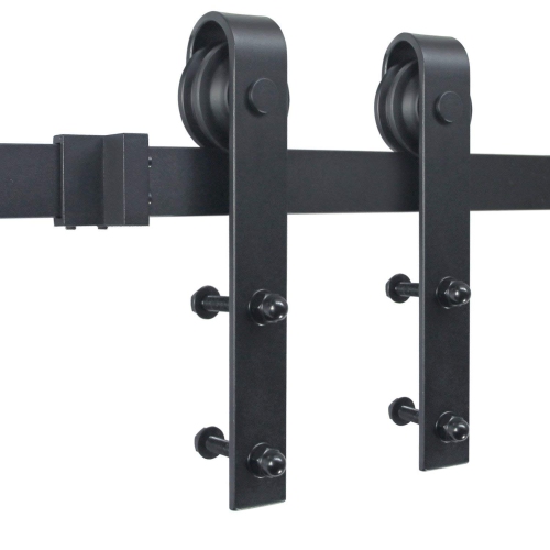 Stanz 6.6 FT Black Steel Slide Barn Door Hardware Track Rail Hanger Roller 200cm Handles Latch Included
