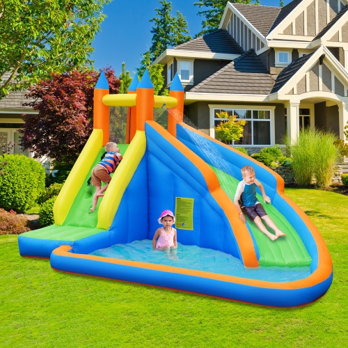 Goplus Inflatable Water Slide Mighty Bounce House Jumper Castle Moonwalk W/ 735W Blower