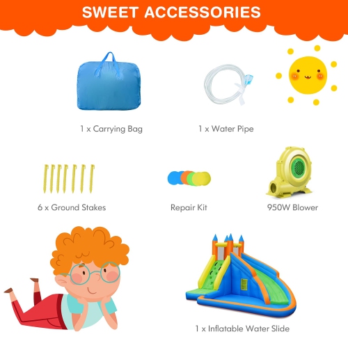 Costway Inflatable Water Slide Mighty Bounce House Jumper Castle Moonwalk W/ 950W Blower
