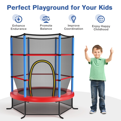 Costway 55" Kids Trampoline Bouncing Jumping Mat Recreational Trampoline W/Enclosure Net