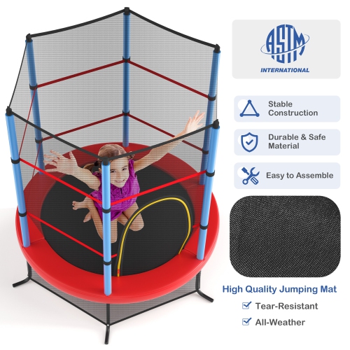 Costway 55" Kids Trampoline Bouncing Jumping Mat Recreational Trampoline W/Enclosure Net