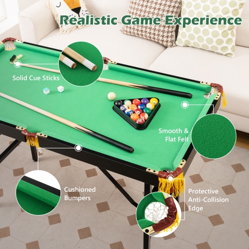 Costway 47" Folding Billiard Table Pool Game Table Indoor Kids w/ Cues Brush Chalk Green