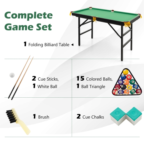 Costway 47" Folding Billiard Table Pool Game Table Indoor Kids w/ Cues Brush Chalk Green