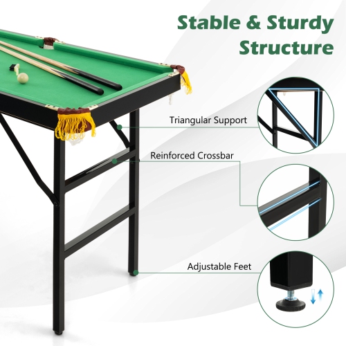 Costway 47" Folding Billiard Table Pool Game Table Indoor Kids w/ Cues Brush Chalk Green