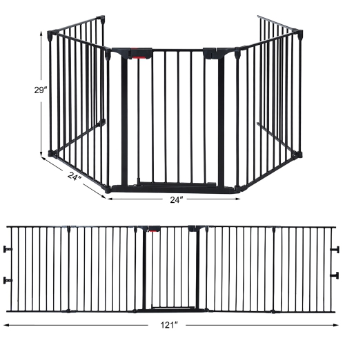 Costway Fireplace Fence Safety Fence Hearth Gate BBQ Metal Fire Gate Pet Black