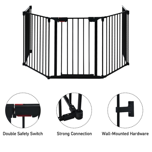 Costway Fireplace Fence Safety Fence Hearth Gate BBQ Metal Fire Gate Pet Black