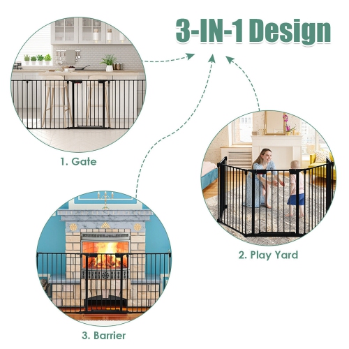 Costway Fireplace Fence Safety Fence Hearth Gate BBQ Metal Fire Gate Pet Black