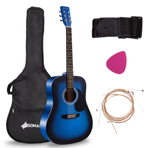 Sonart 41" Acoustic Folk Guitar 6 String w/ Case Strap Pick Strings