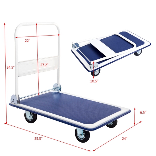 Costway 660lbs Platform Cart Dolly Folding Foldable Moving Warehouse Push Hand Truck