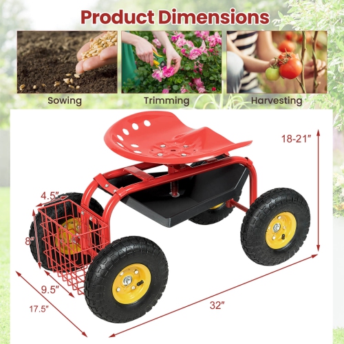 Costway Rolling Tray Gardening Planting with Work Seat Garden Cart