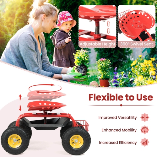 Costway Rolling Tray Gardening Planting with Work Seat Garden Cart