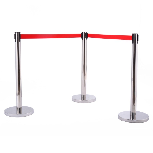 Costway 6Pcs Stanchion Posts Queue Pole Retractable Red Belt Crowd Control Barrier