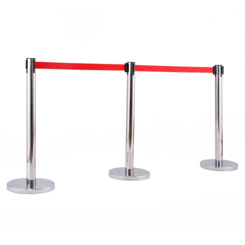 Costway 6Pcs Stanchion Posts Queue Pole Retractable Red Belt Crowd Control Barrier
