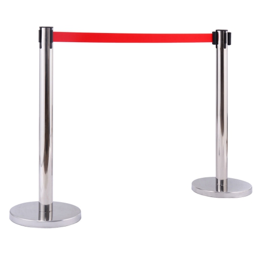 Costway 6Pcs Stanchion Posts Queue Pole Retractable Red Belt Crowd Control Barrier