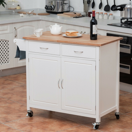 Rolling Kitchen Cart Island Wood Top Storage Trolley Cabinet Utility