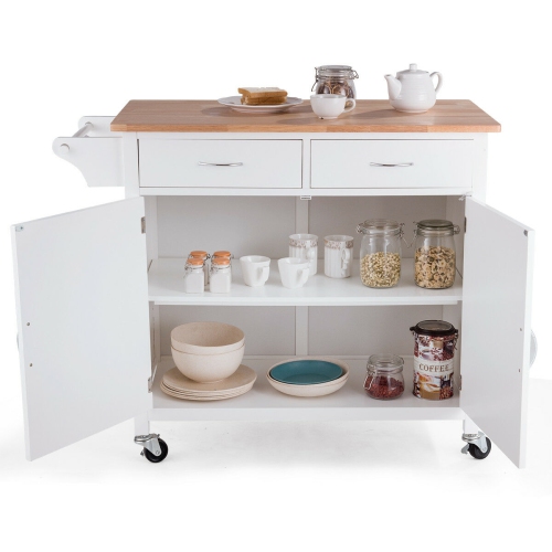 Rolling Kitchen Cart Island Wood Top Storage Trolley Cabinet Utility