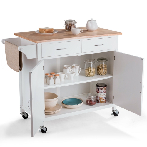 Rolling Kitchen Cart Island Wood Top Storage Trolley Cabinet Utility