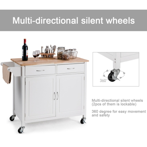 Rolling Kitchen Cart Island Wood Top Storage Trolley Cabinet Utility