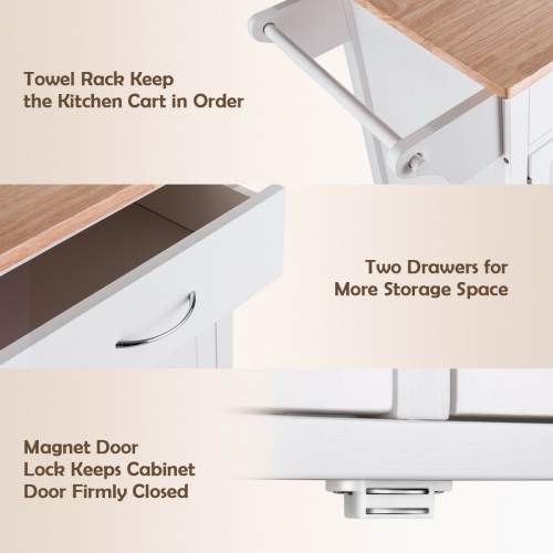 Rolling Kitchen Cart Island Wood Top Storage Trolley Cabinet Utility