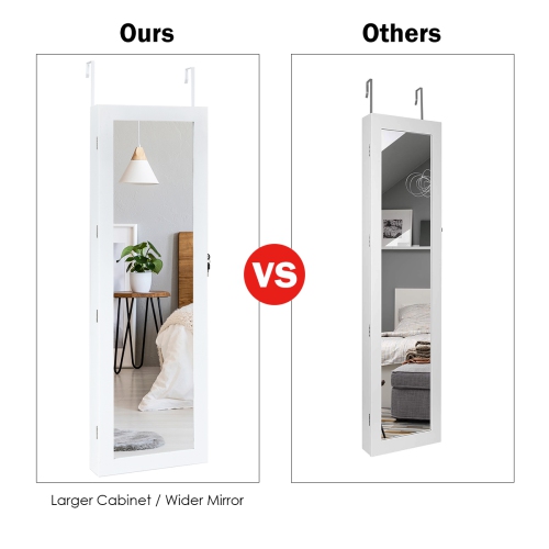 Costway Wall Door Mounted Mirror Jewelry Cabinet Lockable Armoire Organizer w/ LED Light