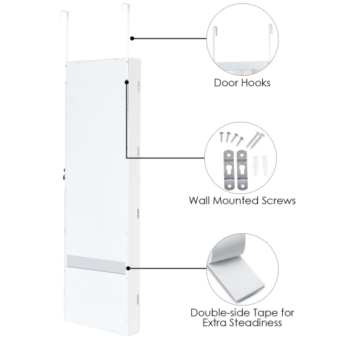 Costway Wall Door Mounted Mirror Jewelry Cabinet Lockable Armoire Organizer w/ LED Light