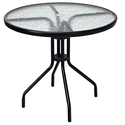 32 Patio Round Table Tempered Glass Top W Umbrella Hole Steel Frame Best Canada - Small Patio Table With Umbrella Hole Canada