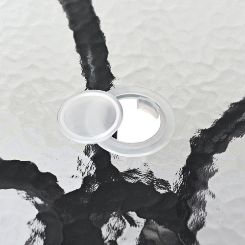 Table ronde de patio de 32 po avec surface en verre trempé et cadre en acier avec trou de parasol de Costway