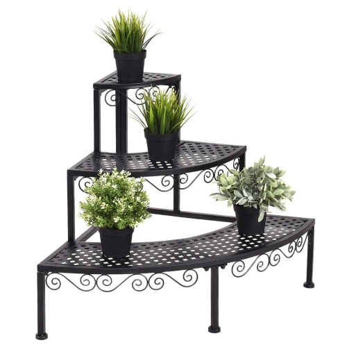 COSTWAY  Ironwork Fan-Shaped 3-Tier Pot Plant Stand Stair-Step Design
