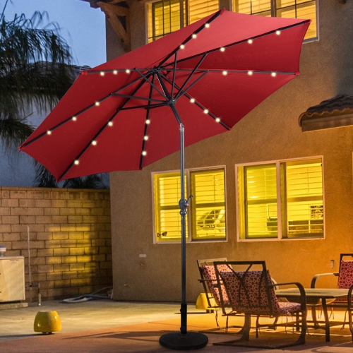 Costway 10ft Patio Solar Umbrella LED Patio Market Steel Tilt w/ Crank Outdoor