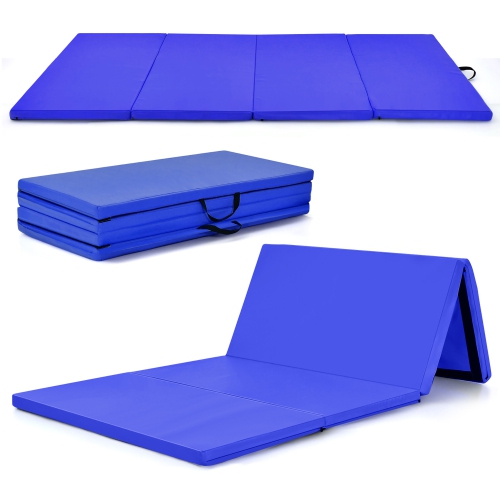 Costway 4' x 8' x 2'' Foldable Gymnastics Mat Four Panels Gym Mat with PU Leather and EPE Foam