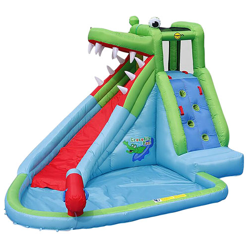 Happy Hop Inflatable Crocodile Slide Pool - Multi-colour