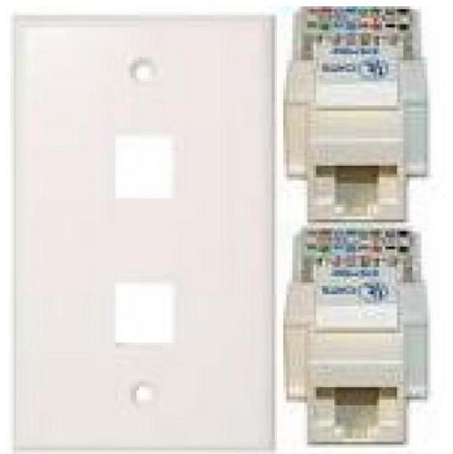 TECHCRAFT  Cat5E Keystone Kit - Double Keystone Wallplate Jack Combo - In White