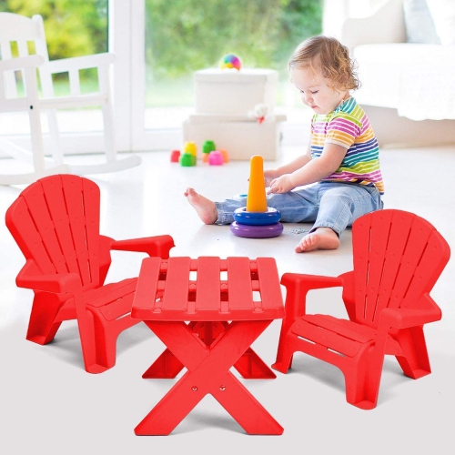 Ensemble 3 pièces avec table et chaises en plastique pour enfants de Costway, rouge extérieur
