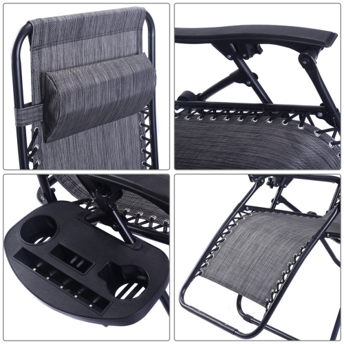 Costway 2PC Folding Zero Gravity Reclining Lounge Chairs Beach Patio W/ Utility Tray