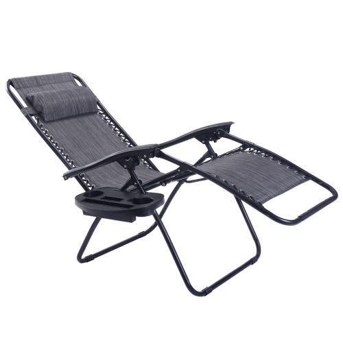 Costway 2PC Folding Zero Gravity Reclining Lounge Chairs Beach Patio W/ Utility Tray