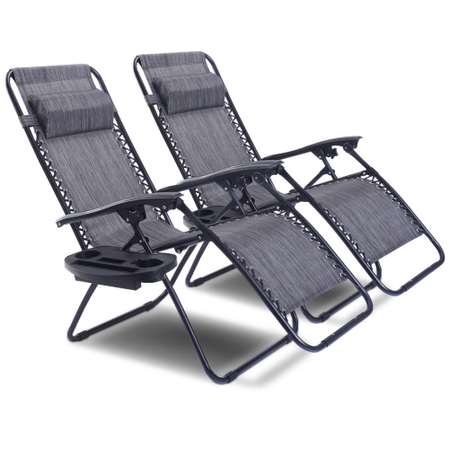 Costway 2PC Folding Zero Gravity Reclining Lounge Chairs Beach Patio W/ Utility Tray