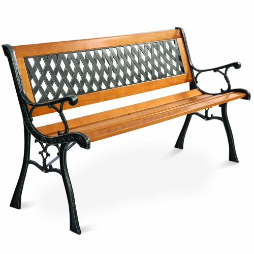 COSTWAY  Patio Park Garden Bench Porch Path Chair Deck Cast Iron Hardwood