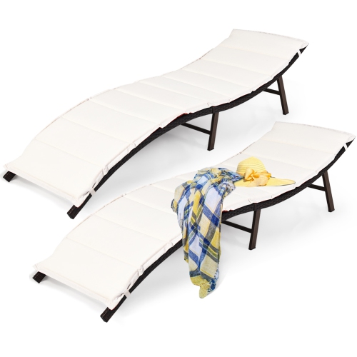 Costway Folding Patio Outdoor Pool side Rattan Chaise Lounge Chair